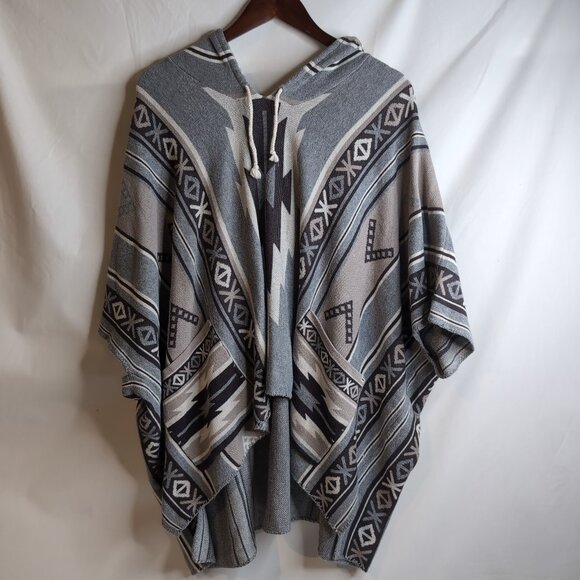 Billabong Women's Gray/Tan BOHO/Aztec Shawl/Tunic Hood/Drawstrings, Size S/M - Picture 1 of 8
